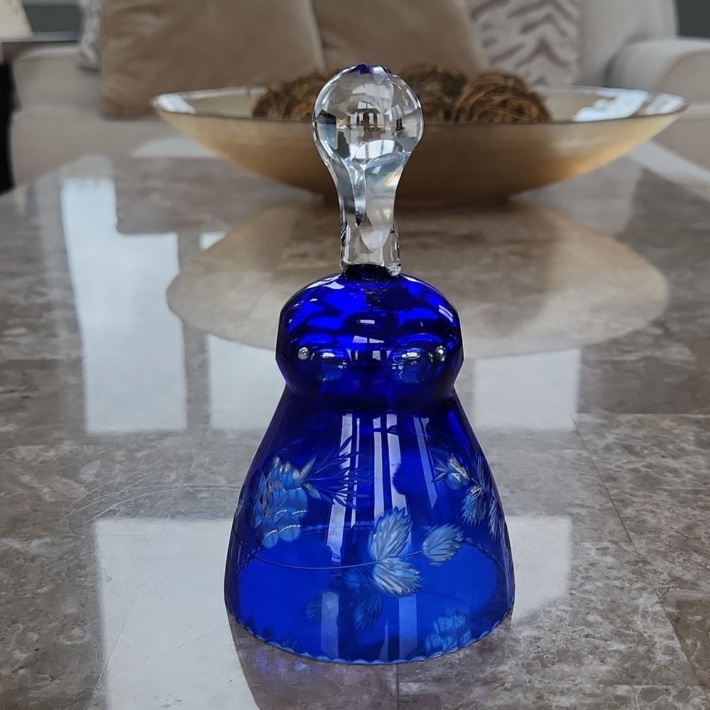Bohemian Crystal Blue Etched Bell